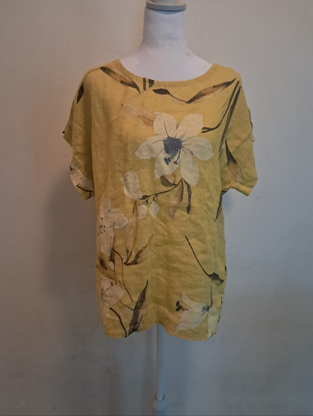 Bellambria Top Women's Medium M Yellow Linen Floral Lightweight Coastal Italy